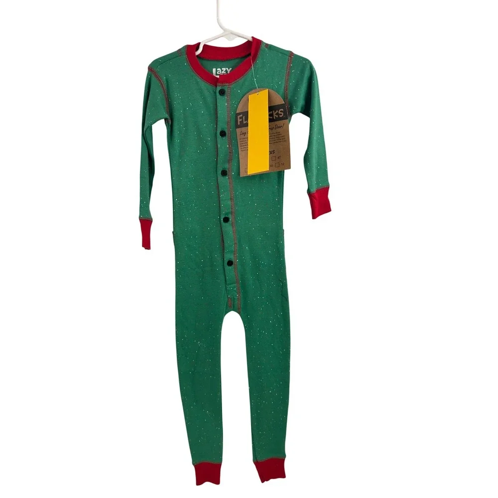 Lazy One FlapJacks 2T Green Do Not Open Til Christmas Union Suit Kids